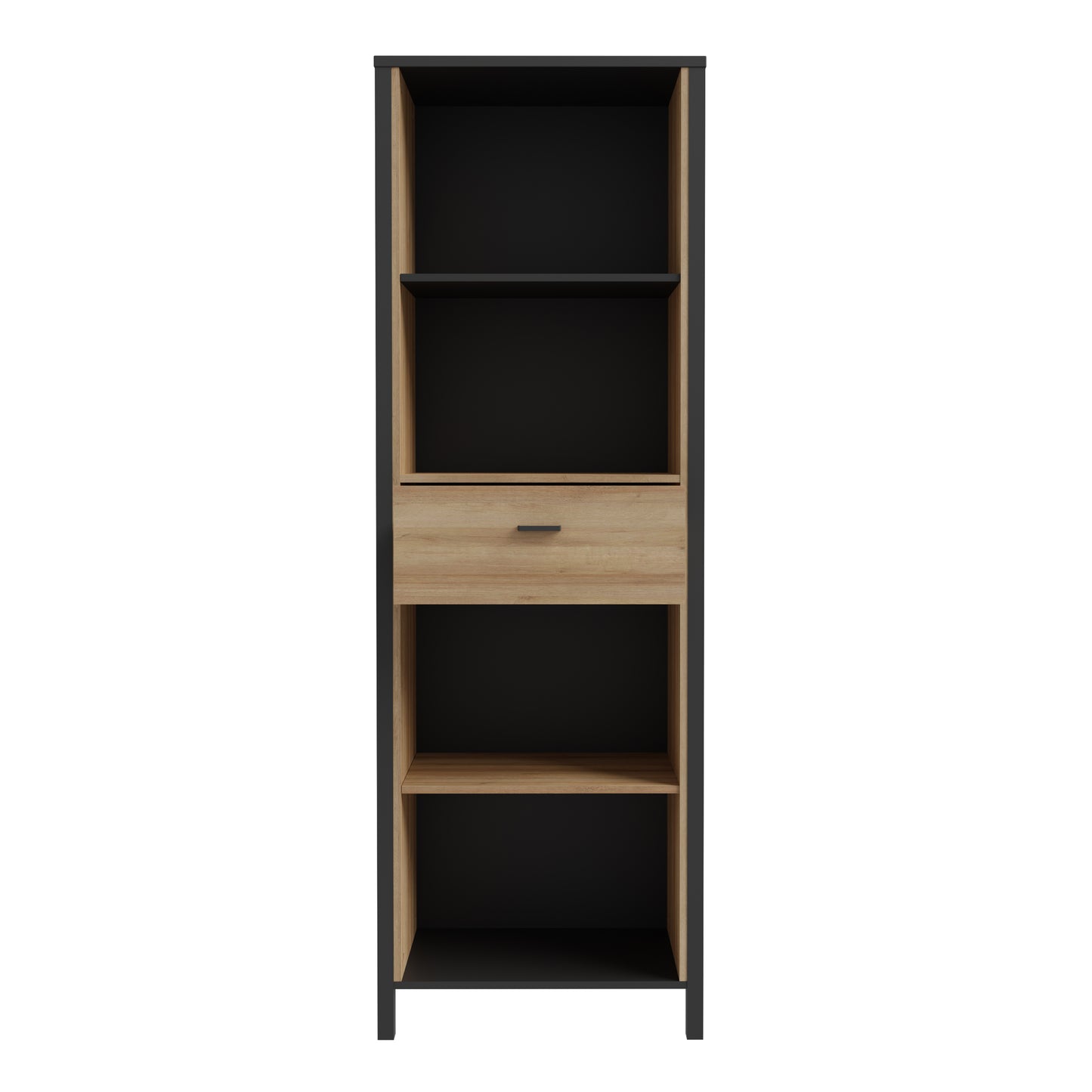high rock shelf unit in matt black/riviera oak