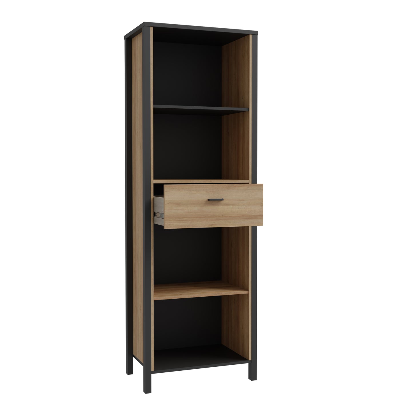 high rock shelf unit in matt black/riviera oak