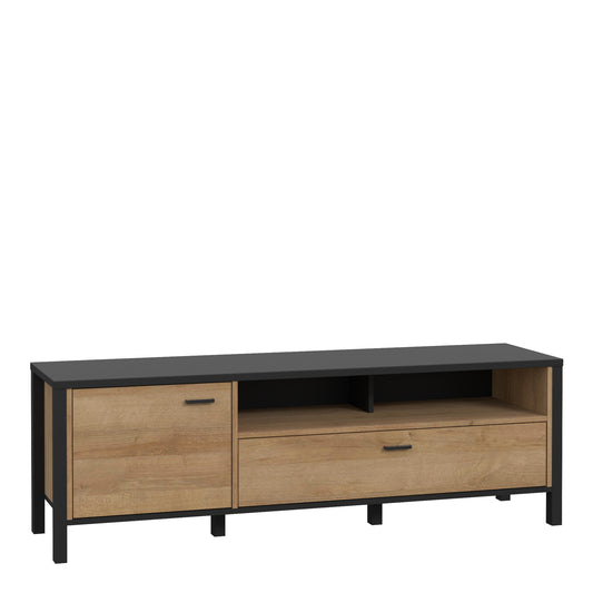 high rock tv unit in matt black/riviera oak