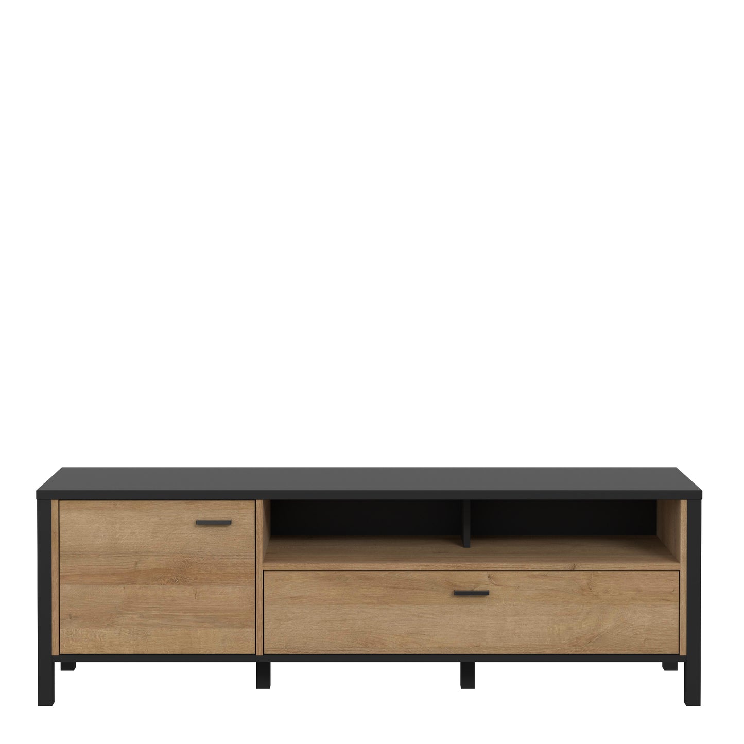 high rock tv unit in matt black/riviera oak
