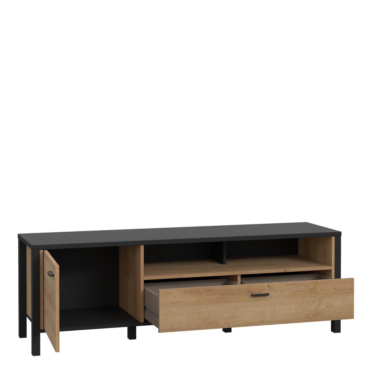 high rock tv unit in matt black/riviera oak