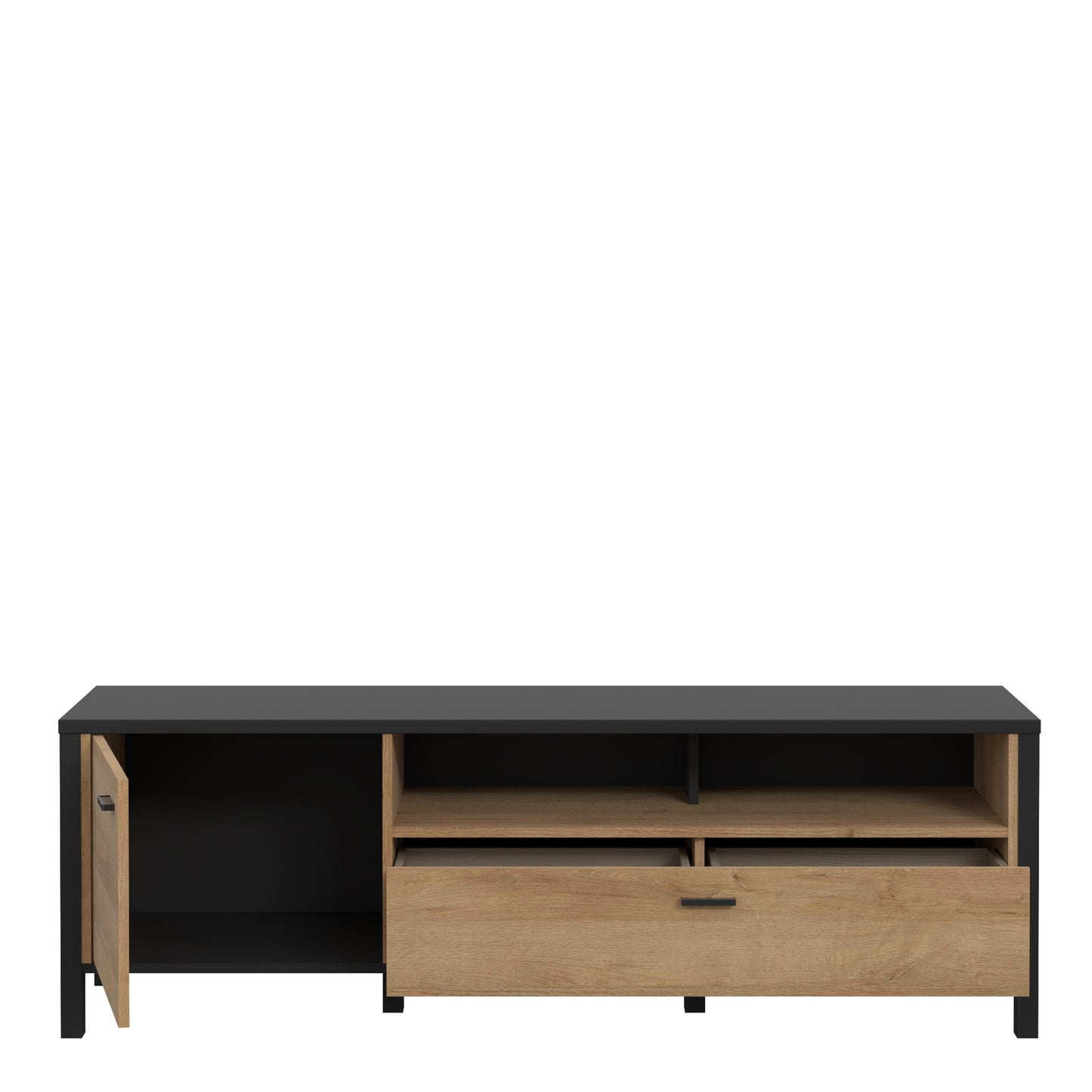 high rock tv unit in matt black/riviera oak