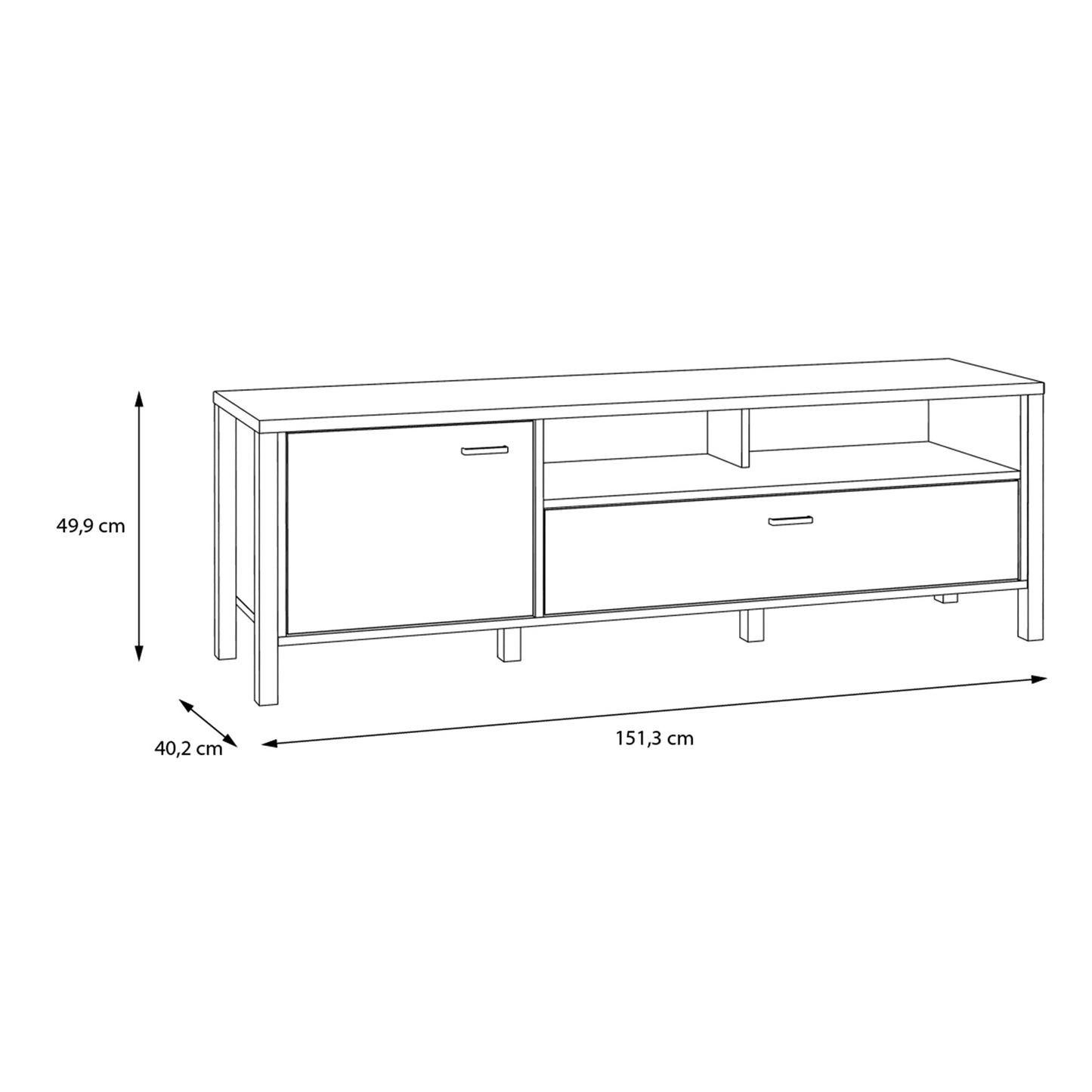 high rock tv unit in matt black/riviera oak