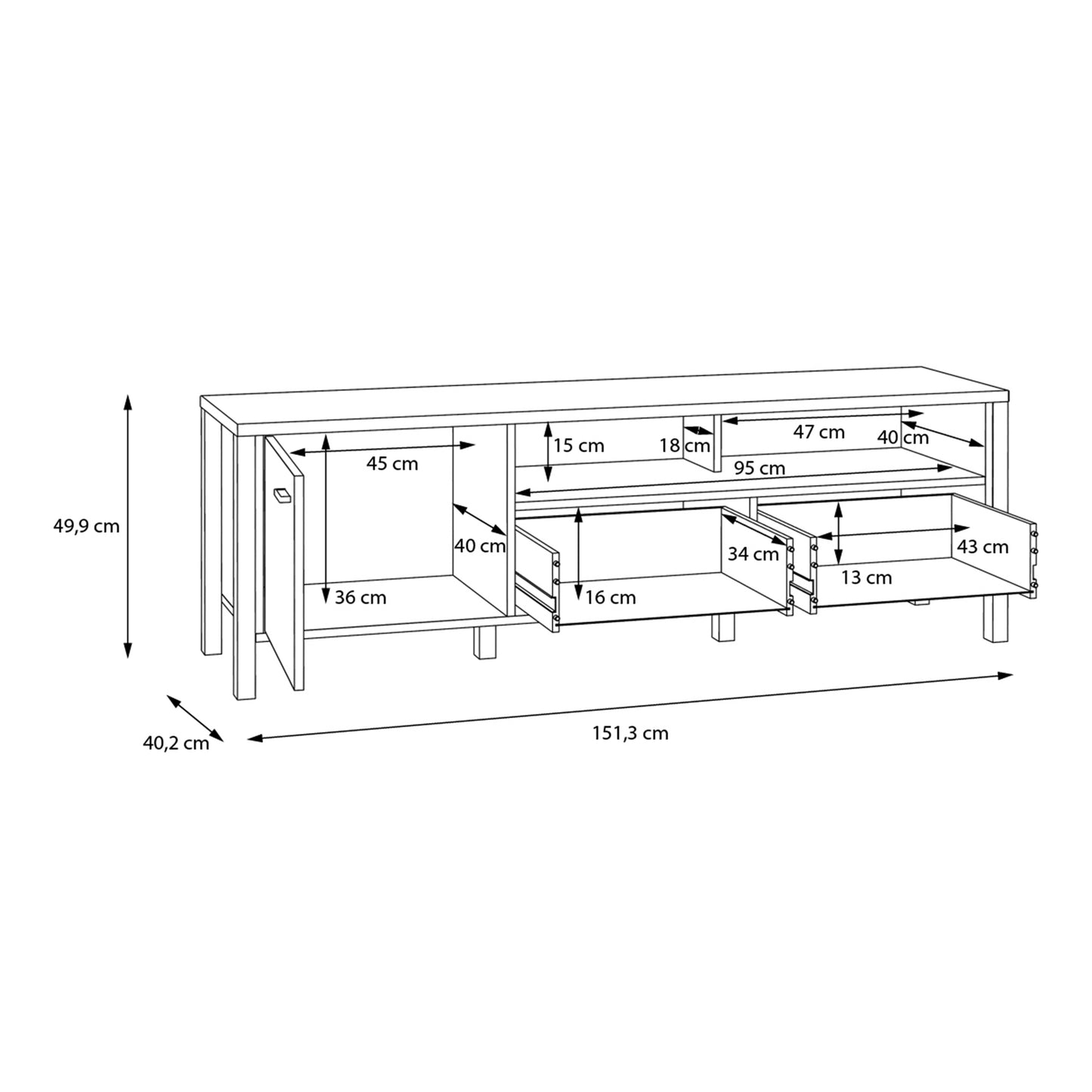 high rock tv unit in matt black/riviera oak