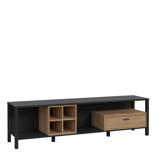 high rock wide tv unit in matt black/riviera oak