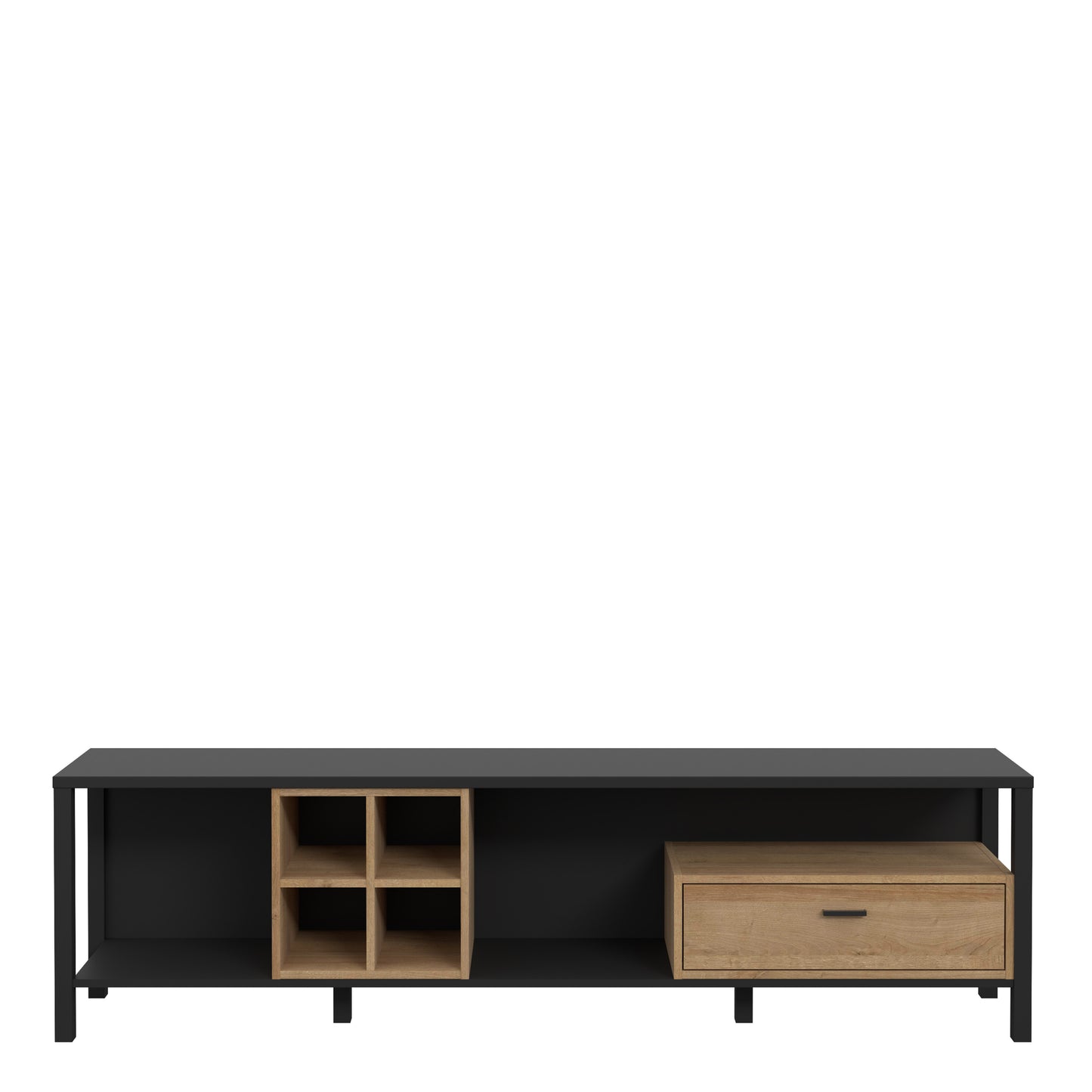 high rock wide tv unit in matt black/riviera oak