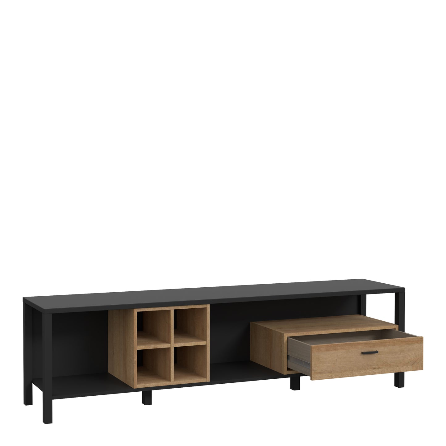 high rock wide tv unit in matt black/riviera oak