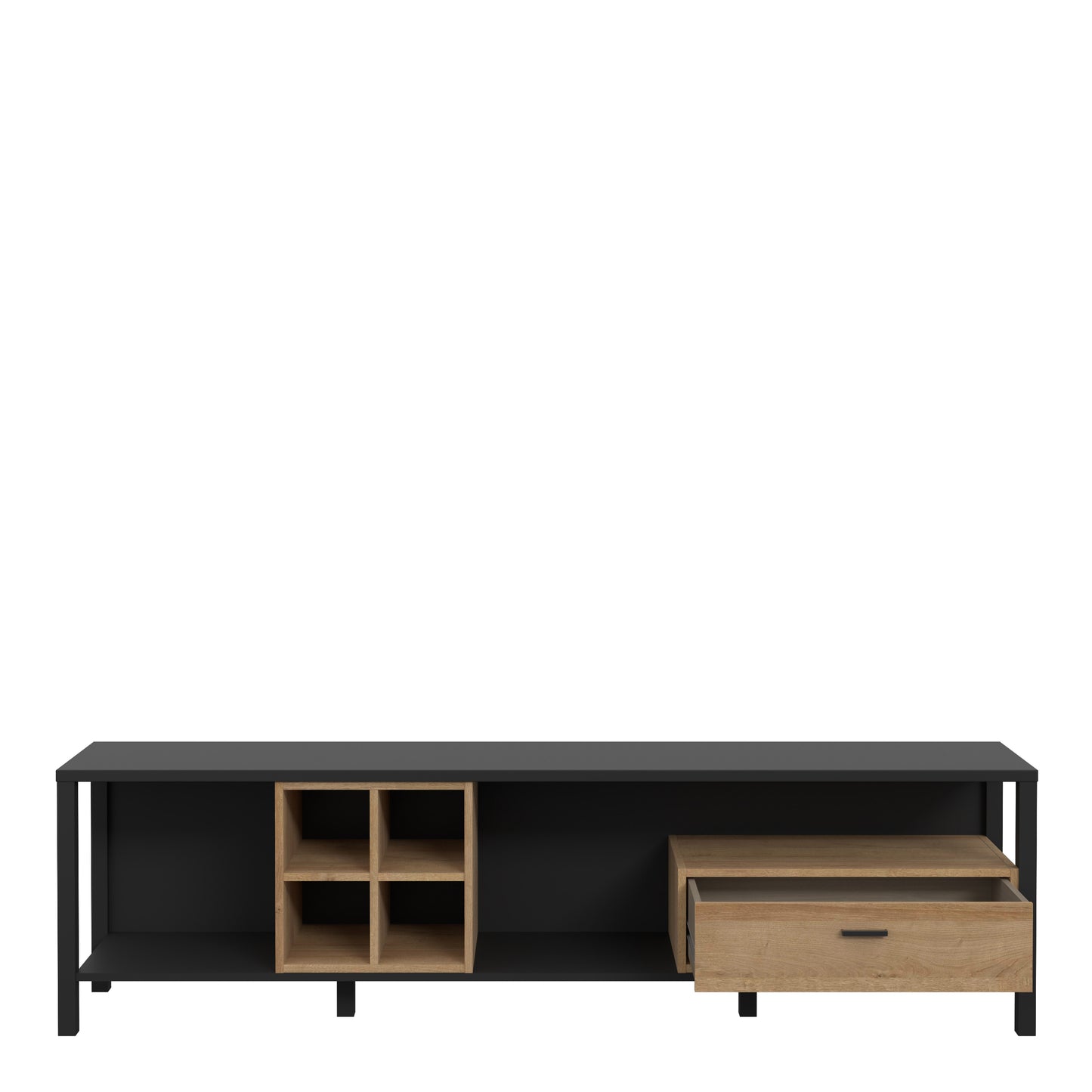 high rock wide tv unit in matt black/riviera oak