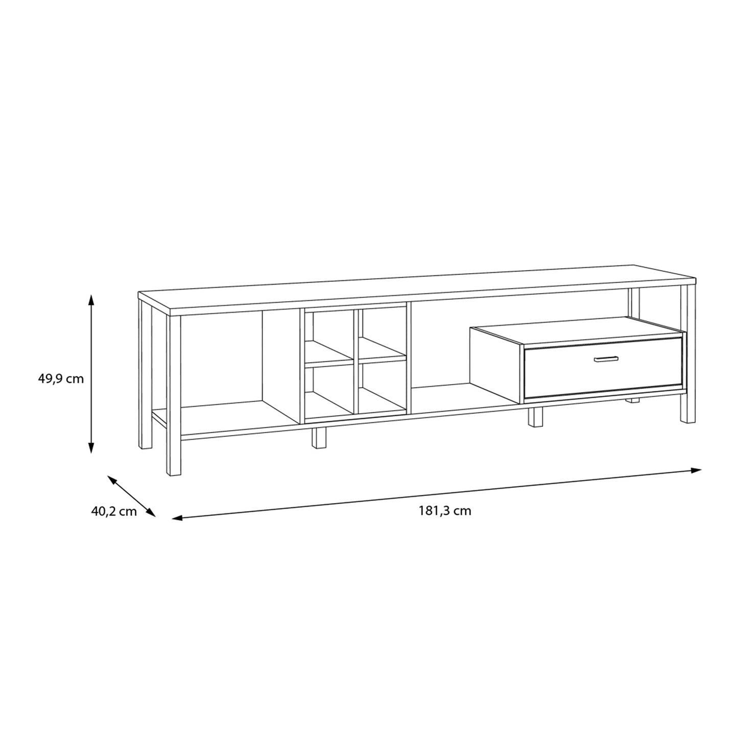 high rock wide tv unit in matt black/riviera oak