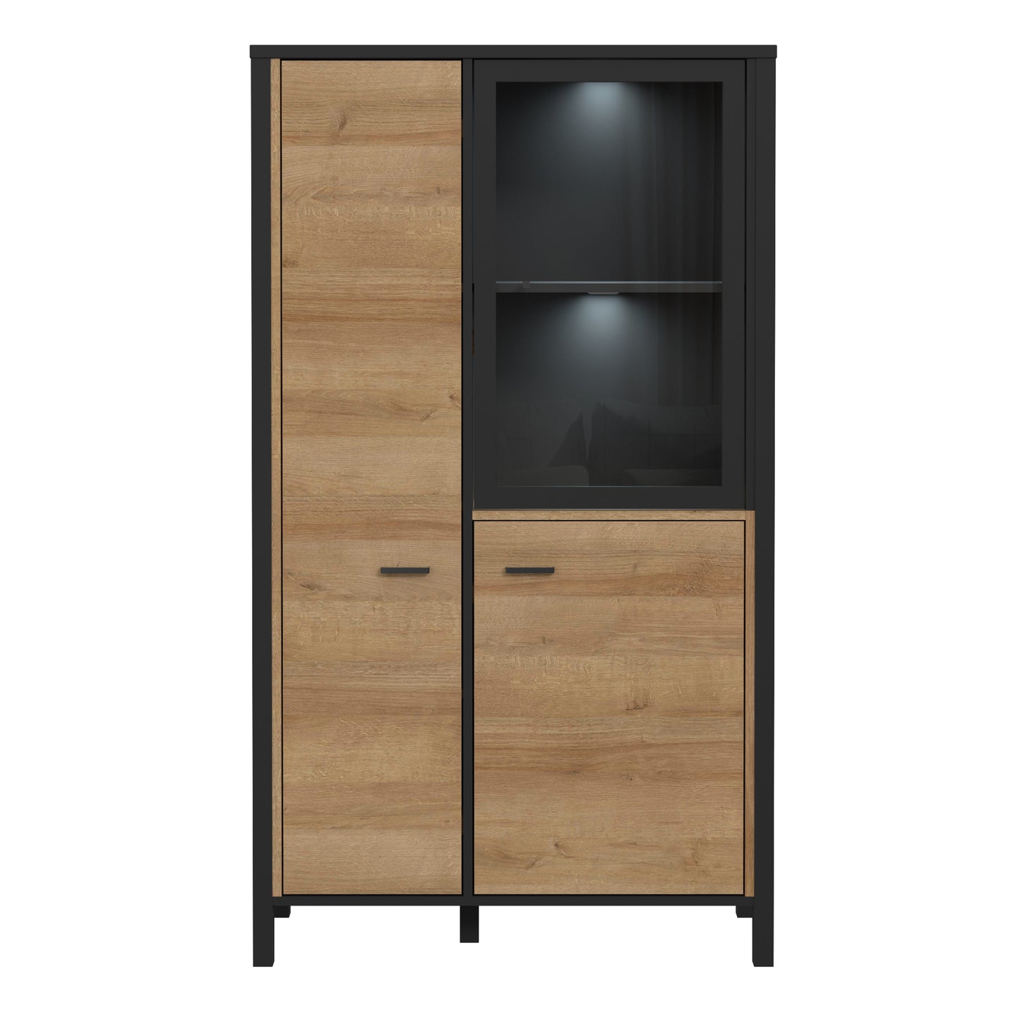 high rock small display cabinet in matt black/riviera oak