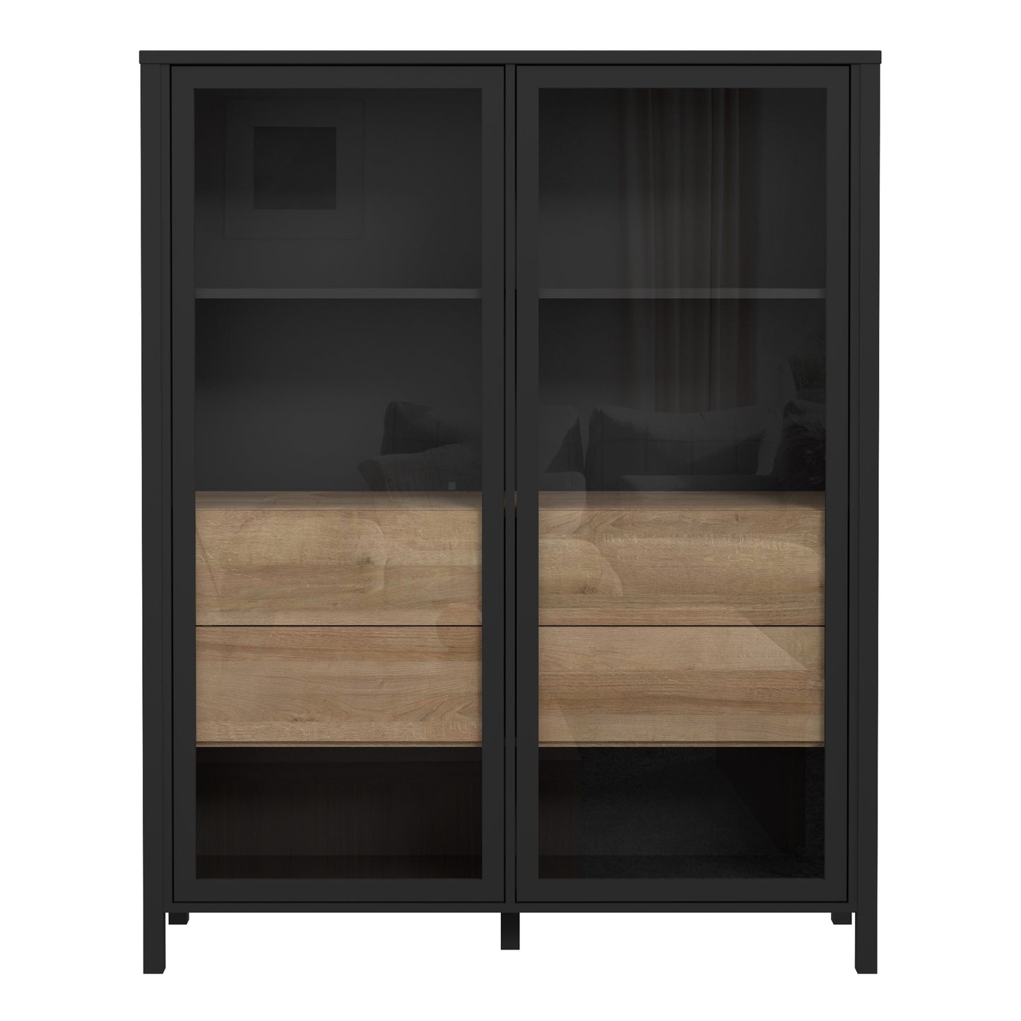 high rock extra wide display cabinet in matt black/riviera oak