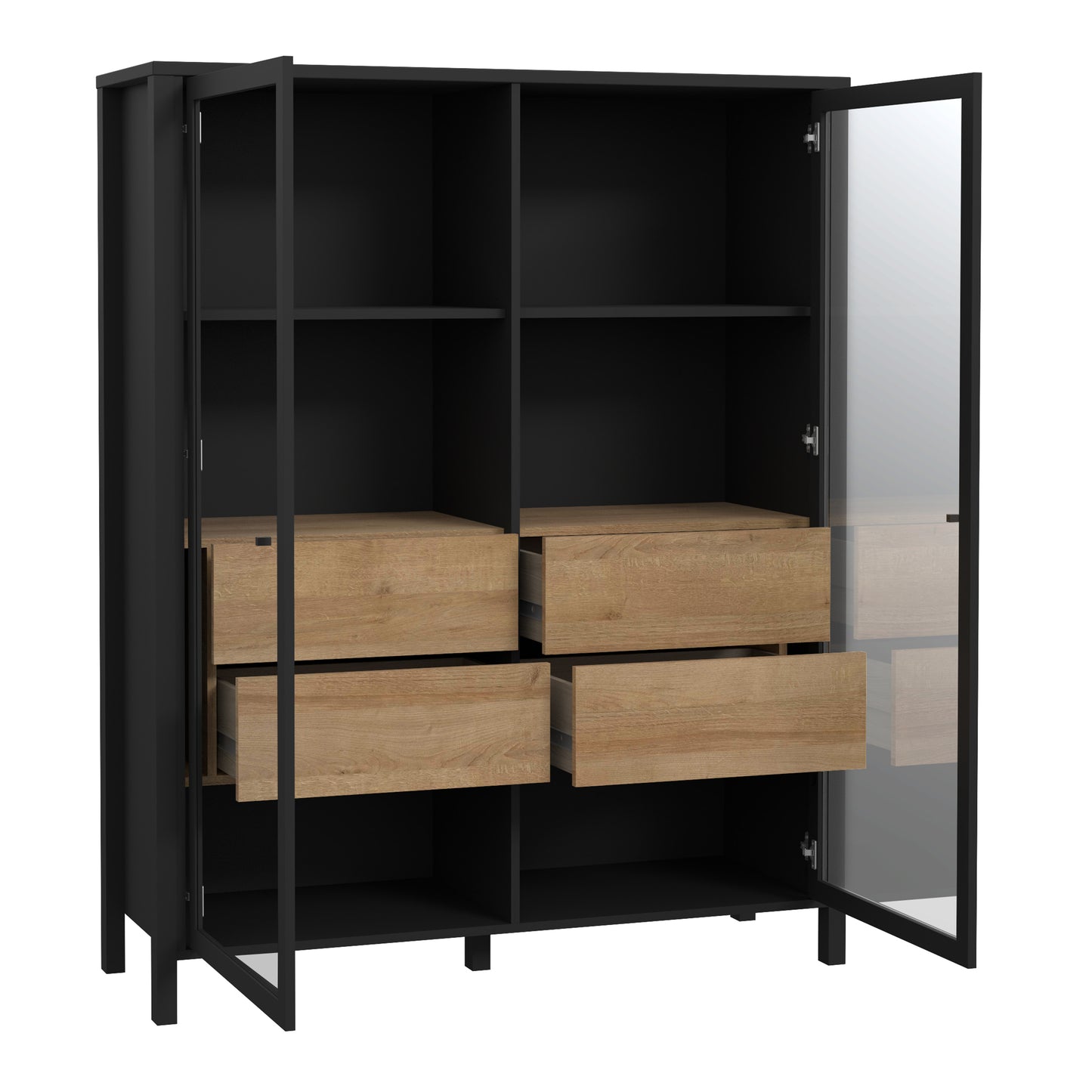 high rock extra wide display cabinet in matt black/riviera oak