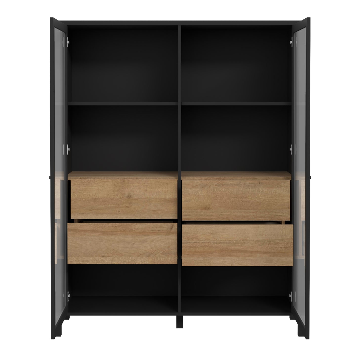 high rock extra wide display cabinet in matt black/riviera oak