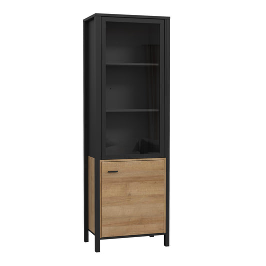 high rock wide display cabinet in matt black/riviera oak