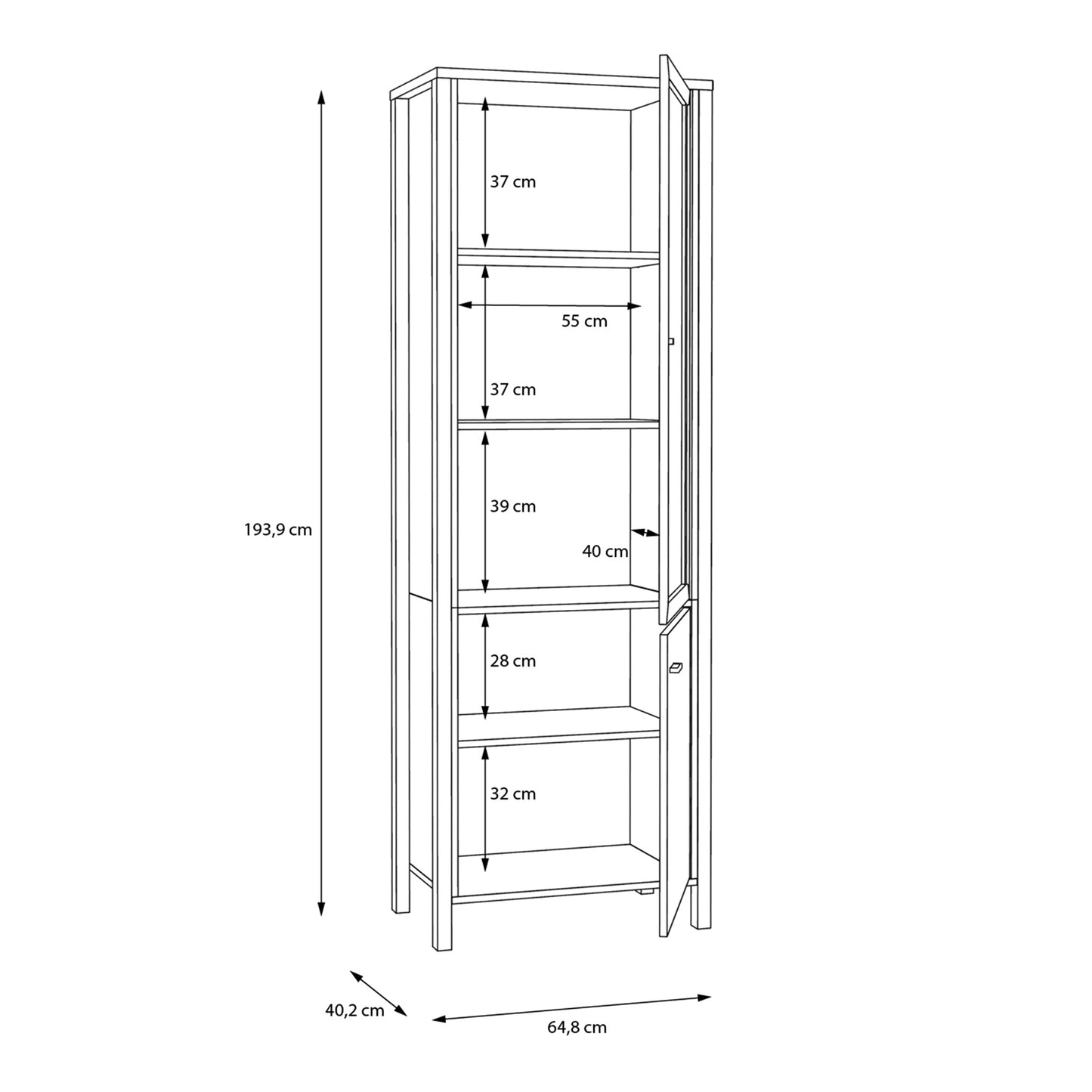 high rock wide display cabinet in matt black/riviera oak