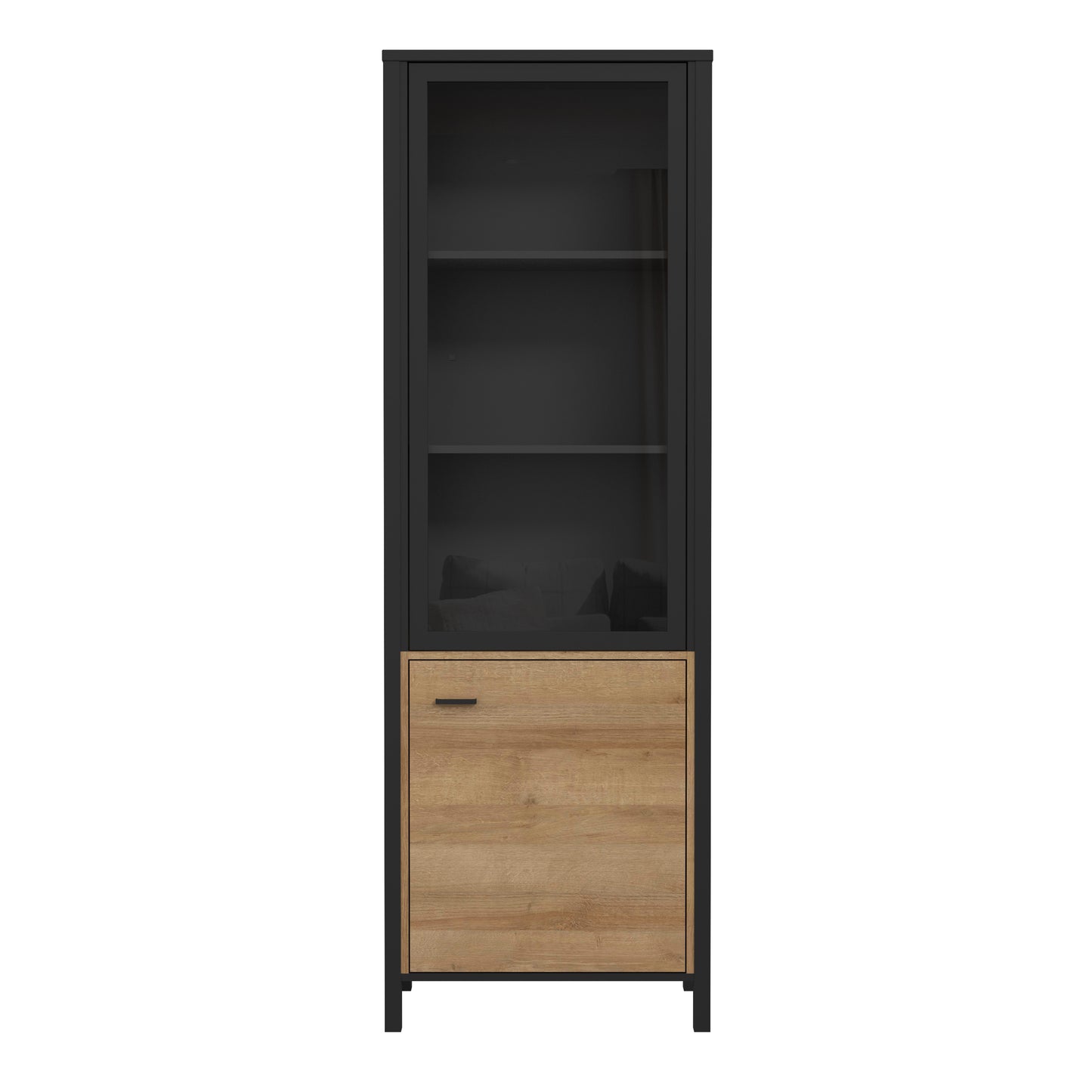 high rock wide display cabinet in matt black/riviera oak