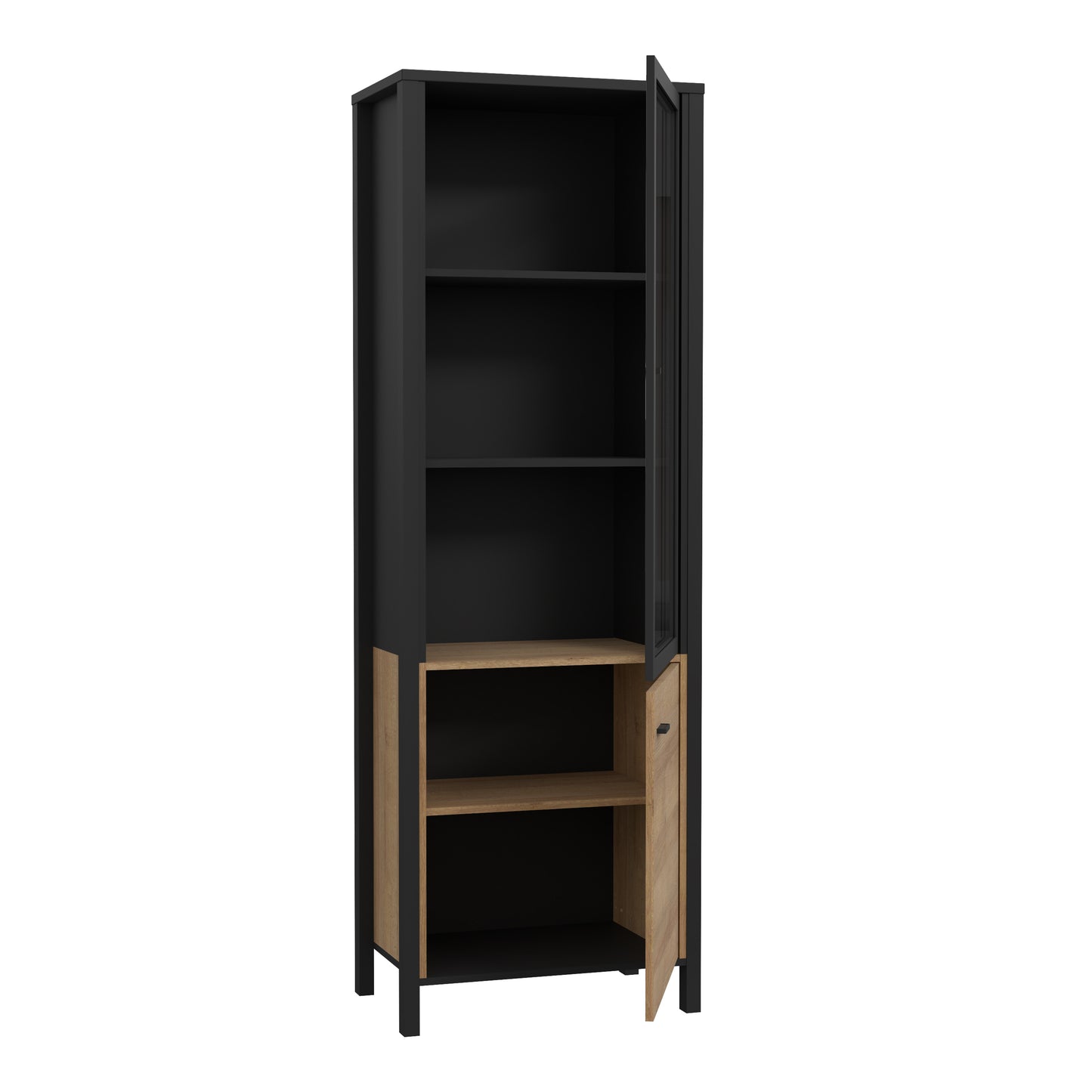 high rock wide display cabinet in matt black/riviera oak
