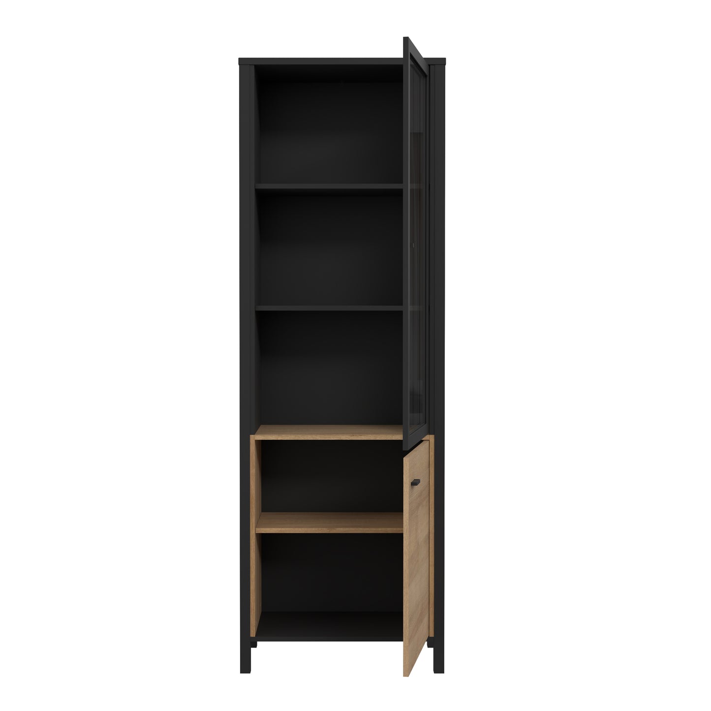high rock wide display cabinet in matt black/riviera oak