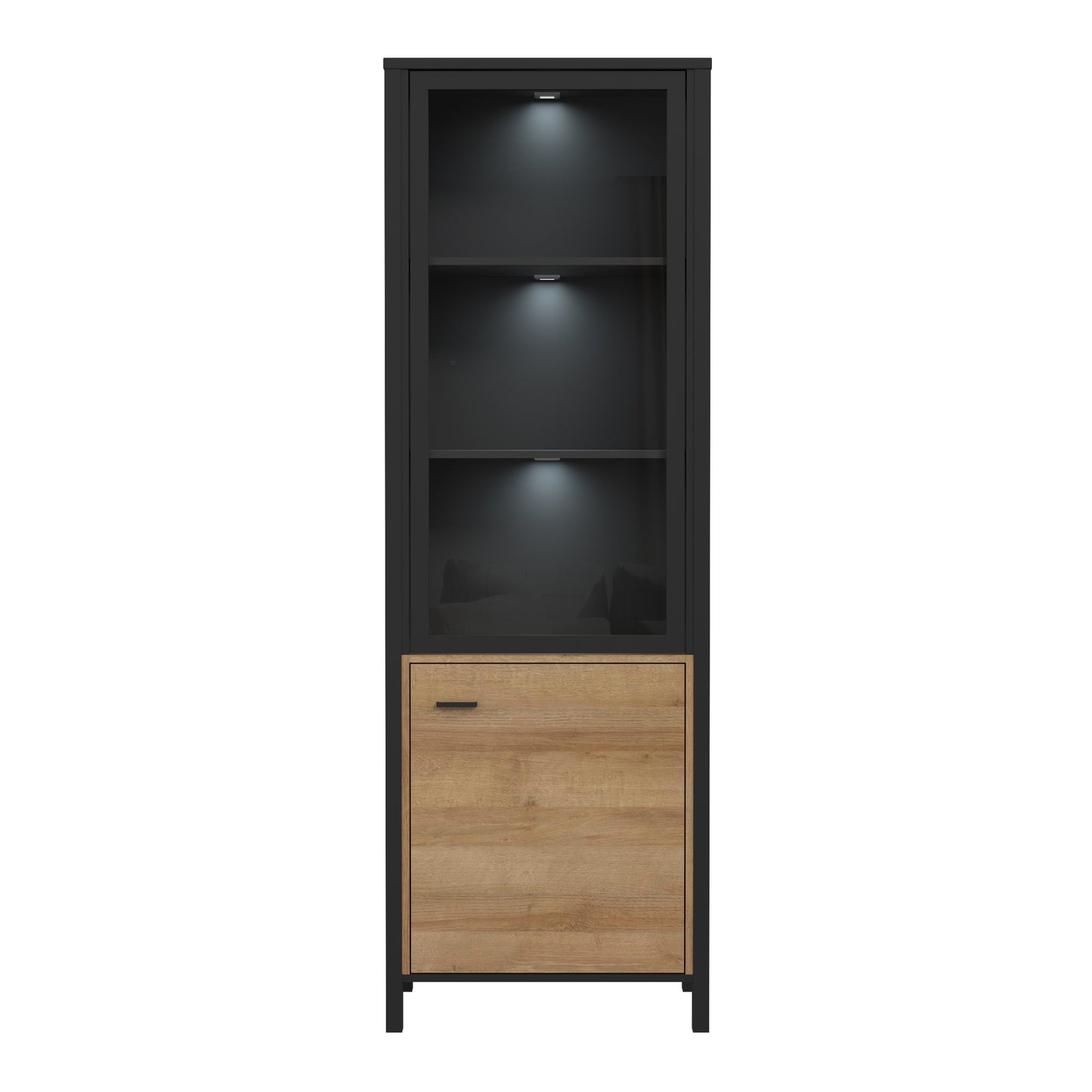 high rock wide display cabinet in matt black/riviera oak