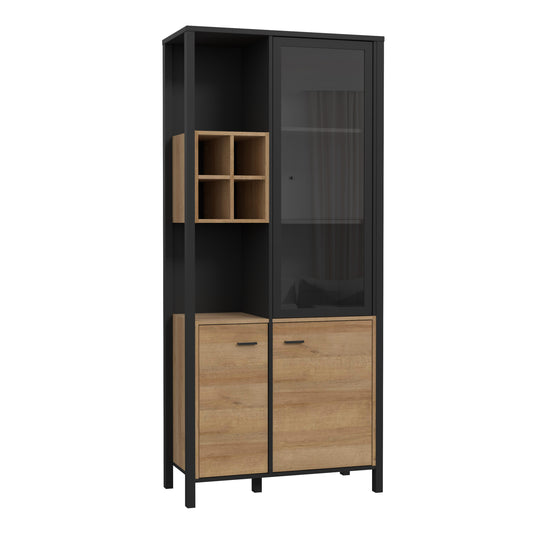 high rock display cabinet in matt black/riviera oak