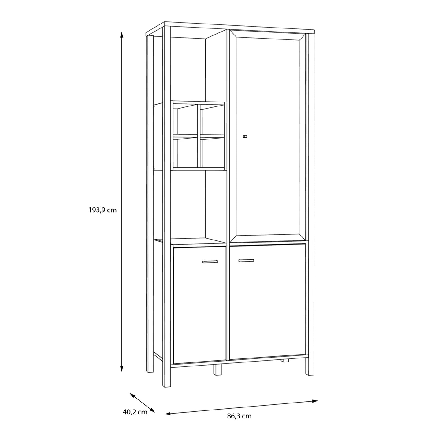 high rock display cabinet in matt black/riviera oak