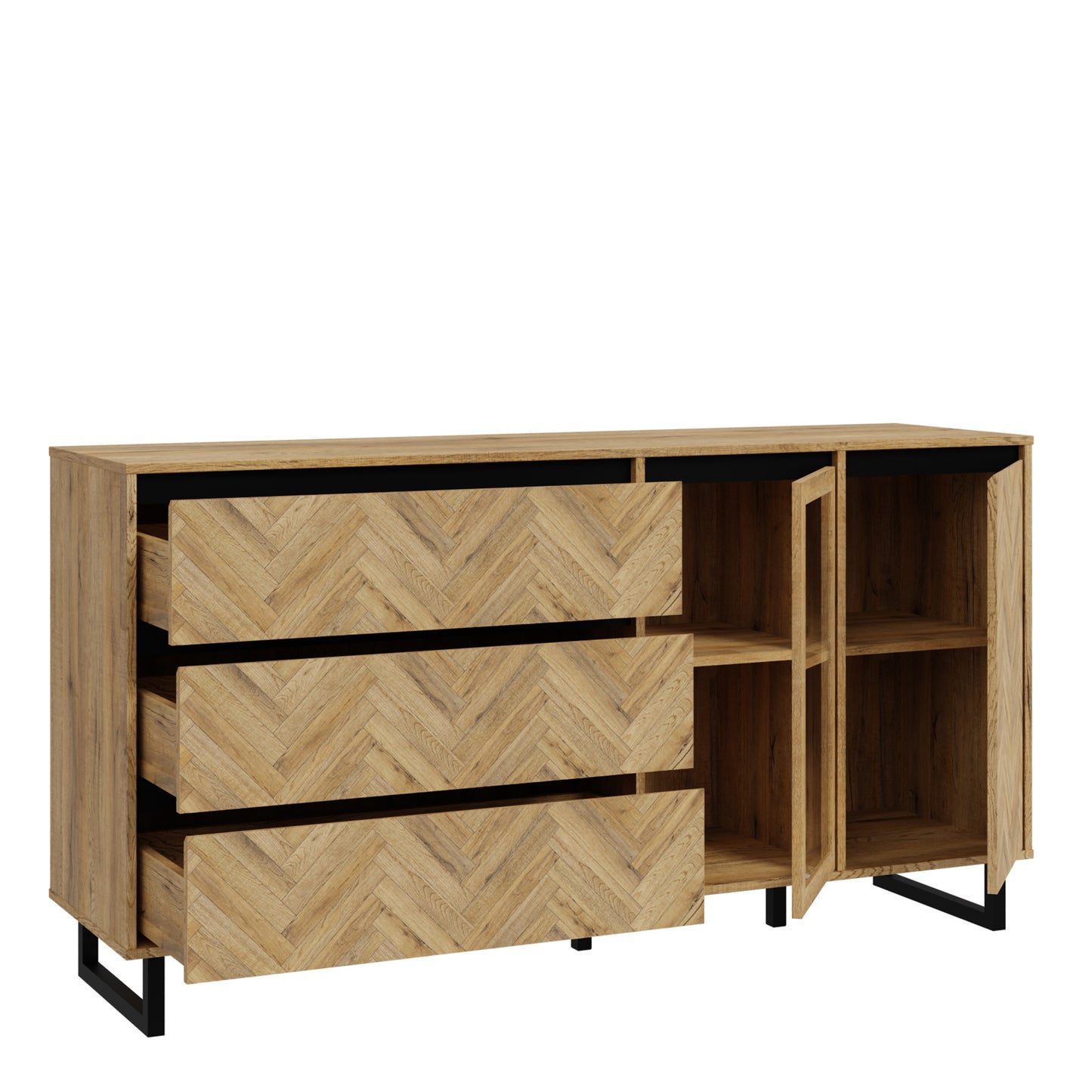 nikomedes sideboard in spica oak/matt black/bartex oak