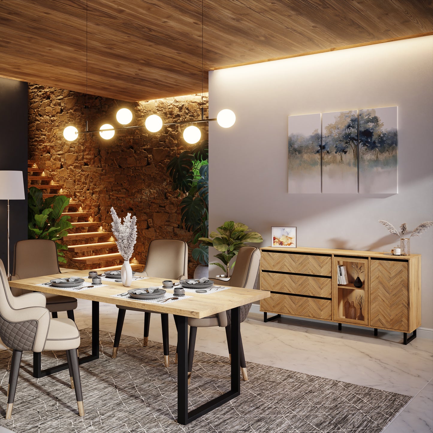nikomedes sideboard in spica oak/matt black/bartex oak
