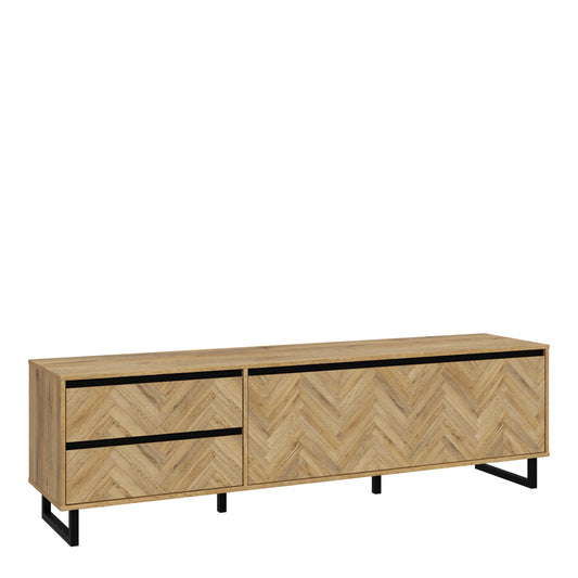 nikomedes tv unit  in spica oak/matt black/bartex oak