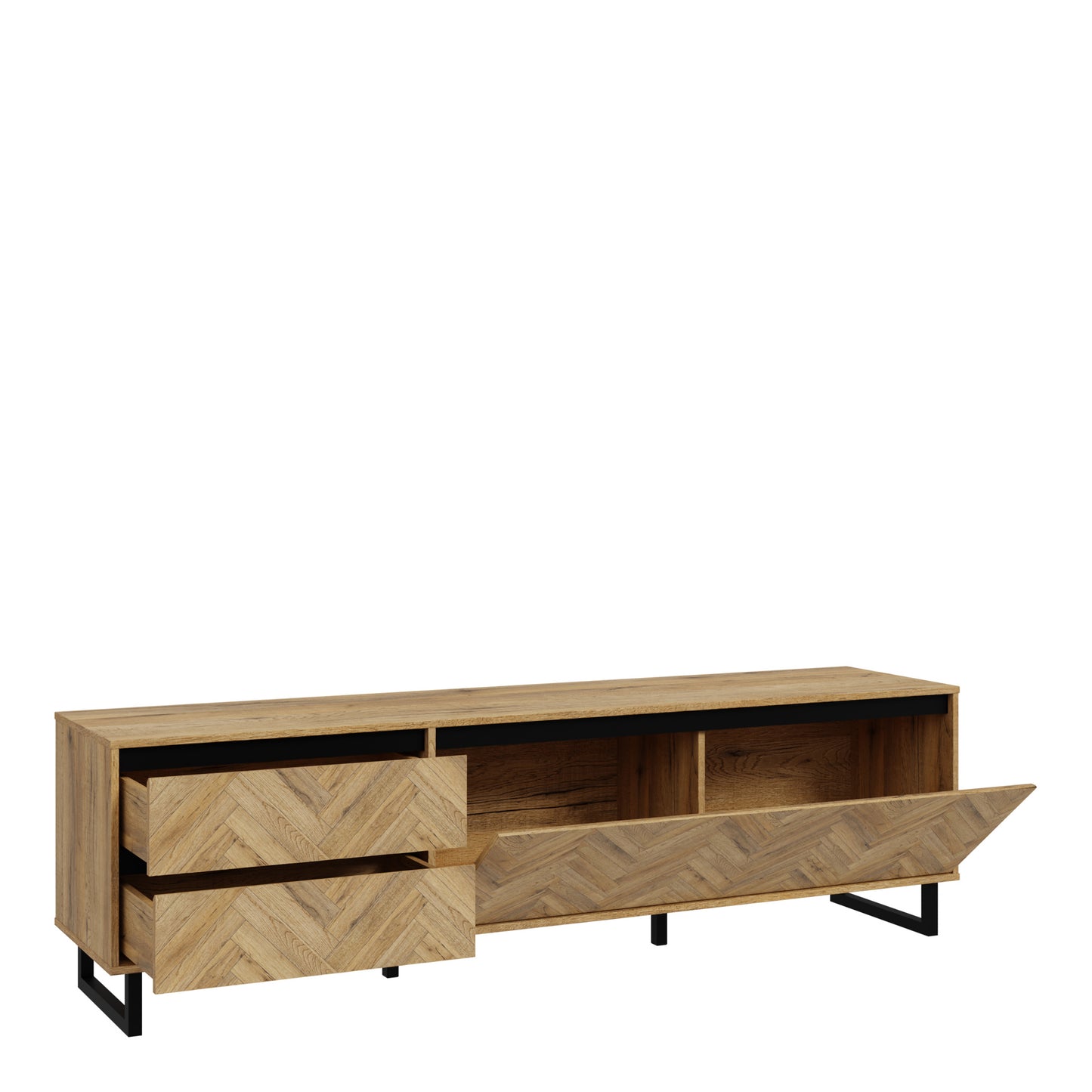 nikomedes tv unit in spica oak/matt black/bartex oak