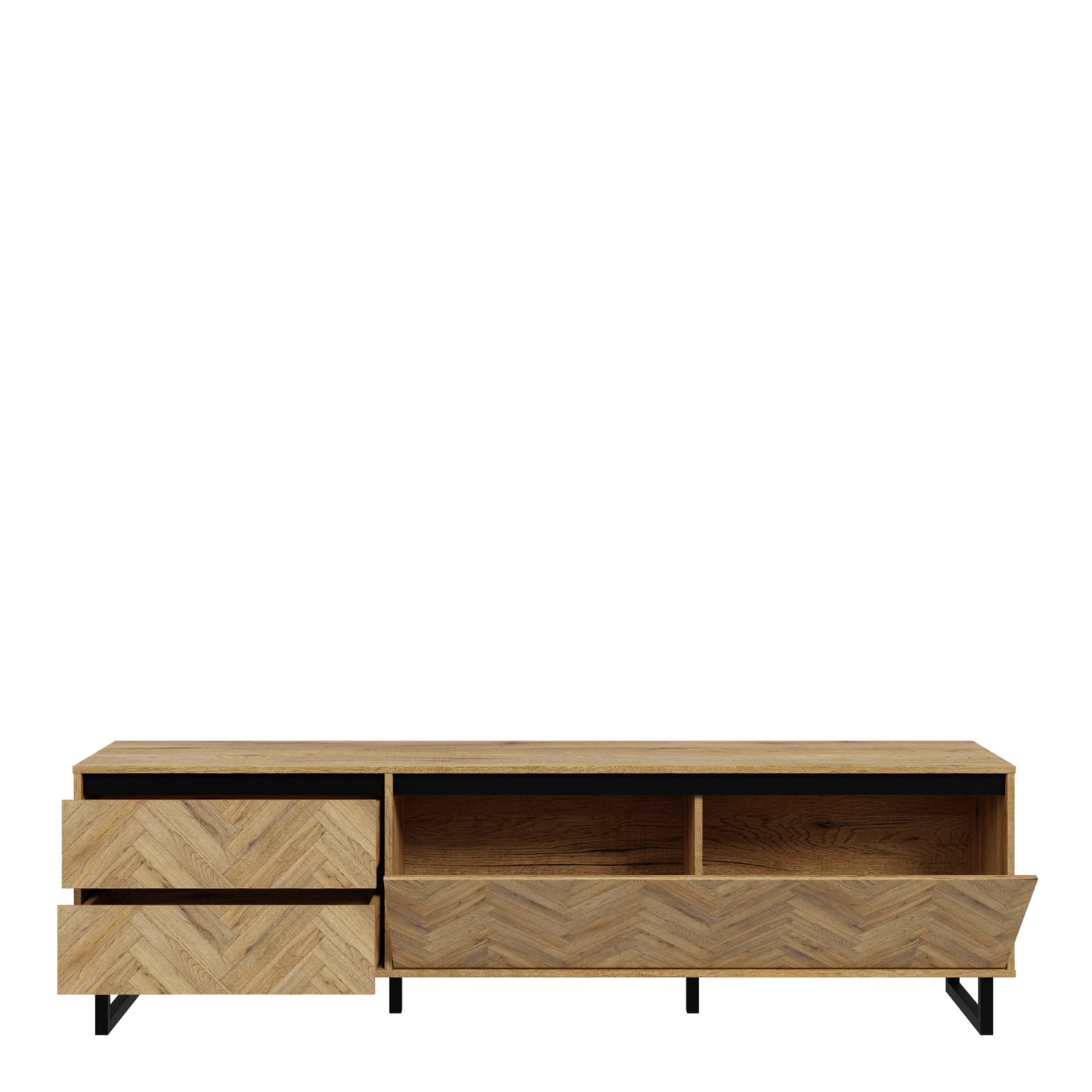 nikomedes tv unit in spica oak/matt black/bartex oak