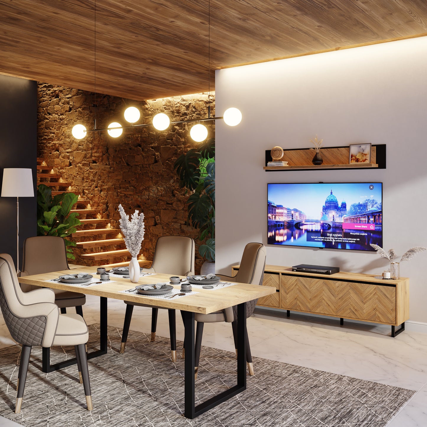 nikomedes tv unit in spica oak/matt black/bartex oak