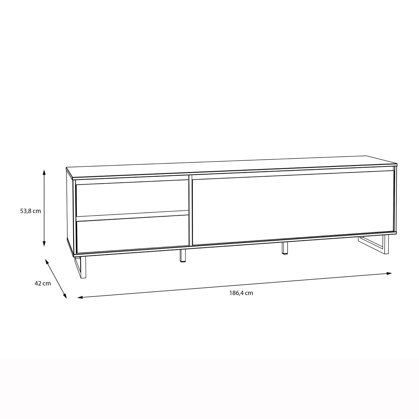 nikomedes tv unit in spica oak/matt black/bartex oak