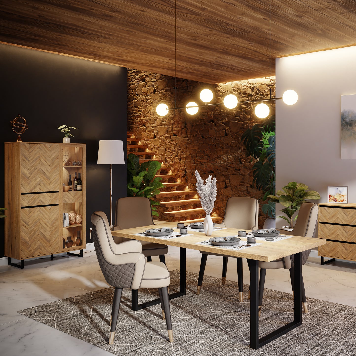 nikomedes display cabinet in spica oak/matt black/bartex oak