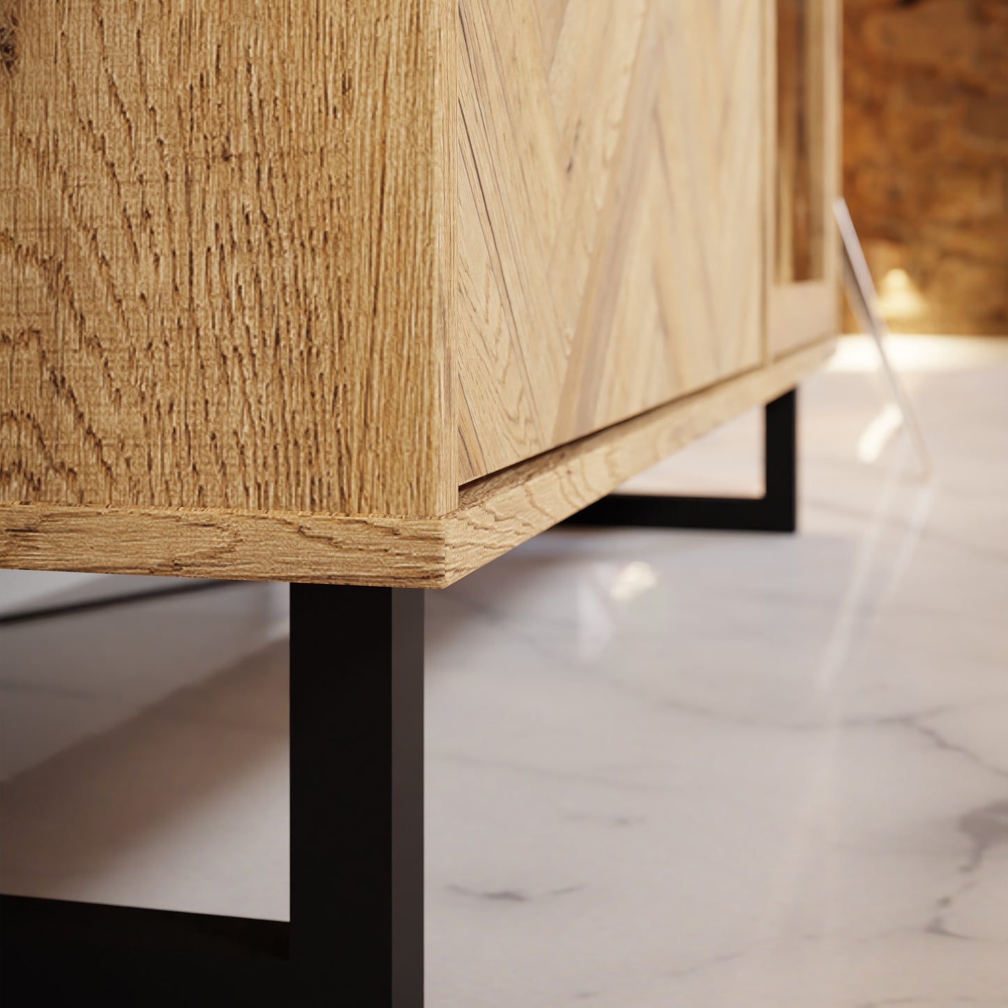 nikomedes display cabinet in spica oak/matt black/bartex oak