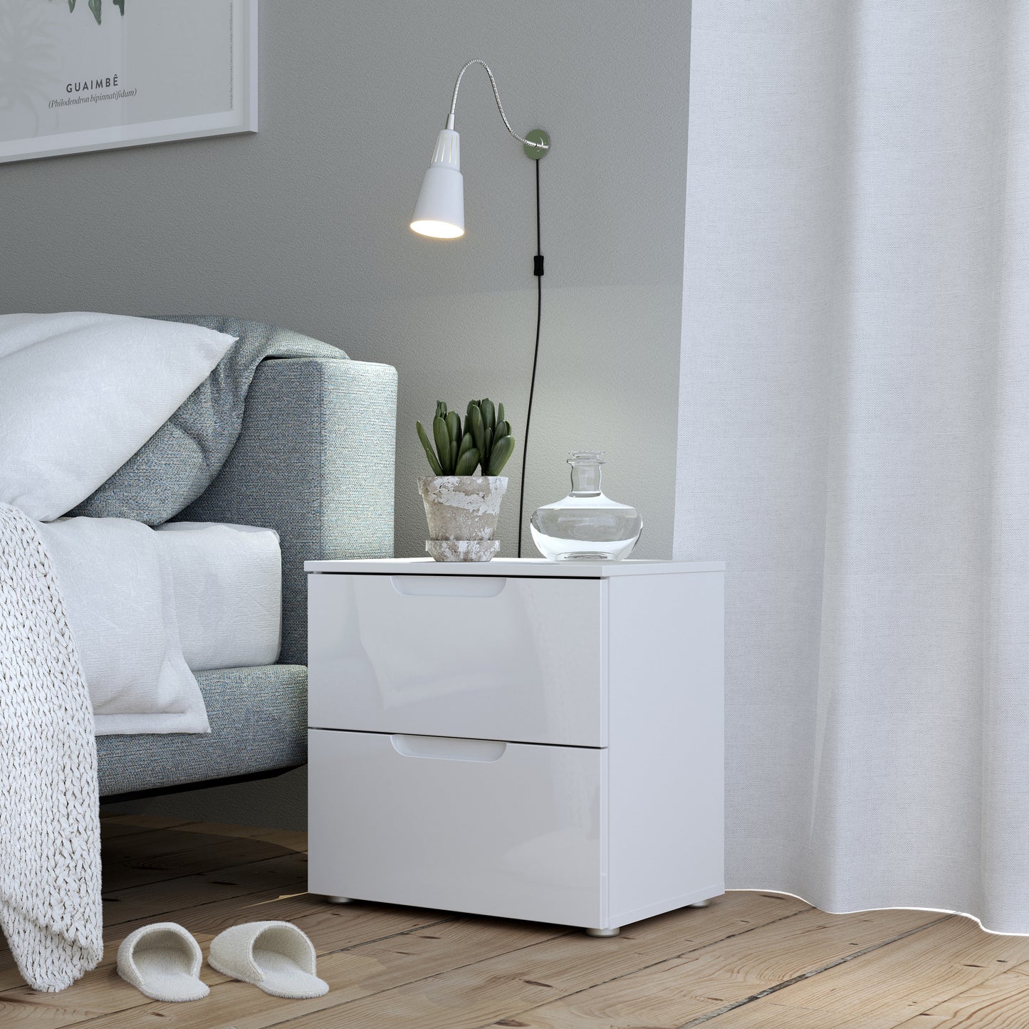 sienna bedside in white/white high gloss
