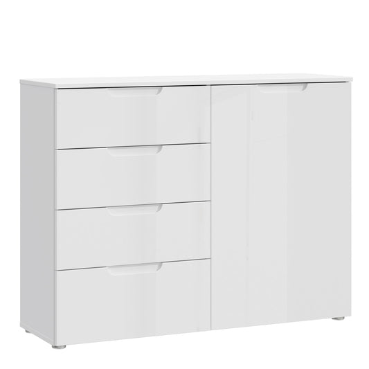 sienna 4 chest of drawers 1 door in white/white high gloss