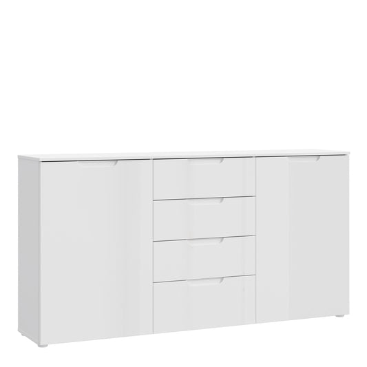 sienna wide chest of 4 drawers and 2 doors in white/white high gloss