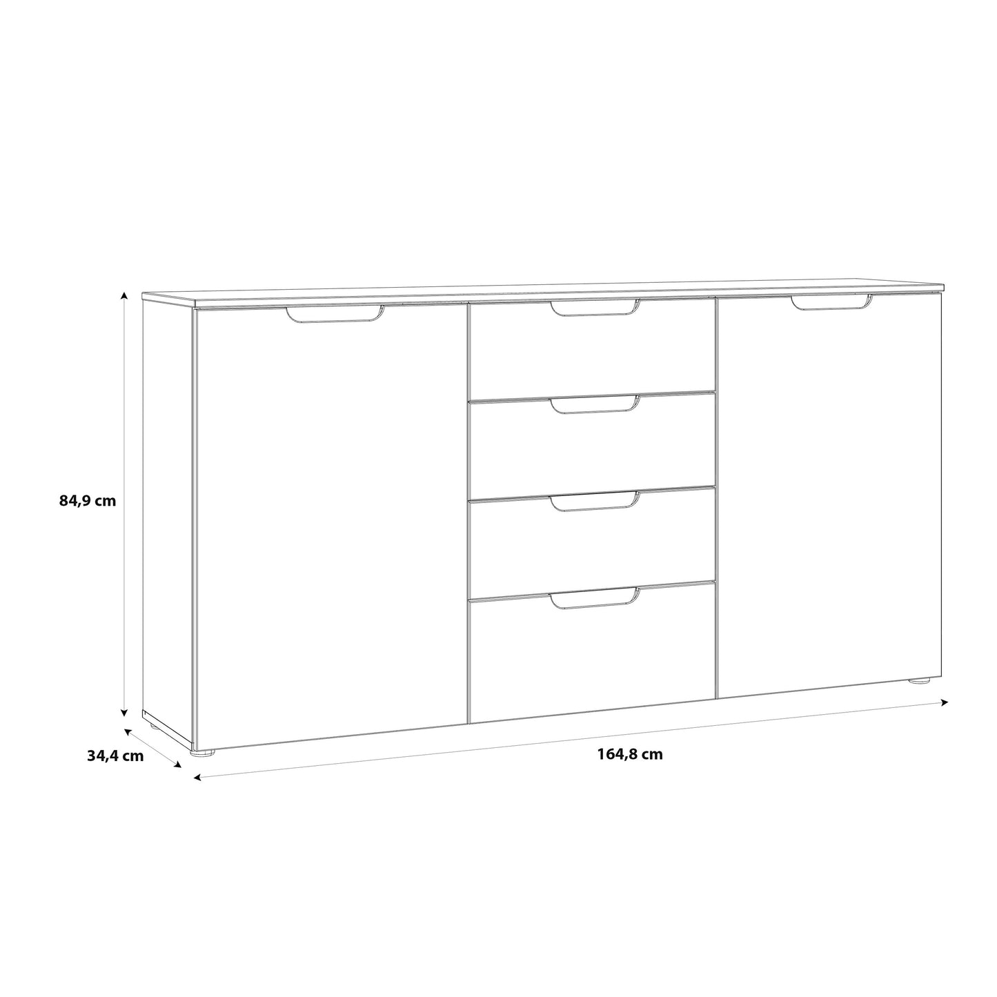 sienna wide chest of 4 drawers and 2 doors in white/white high gloss