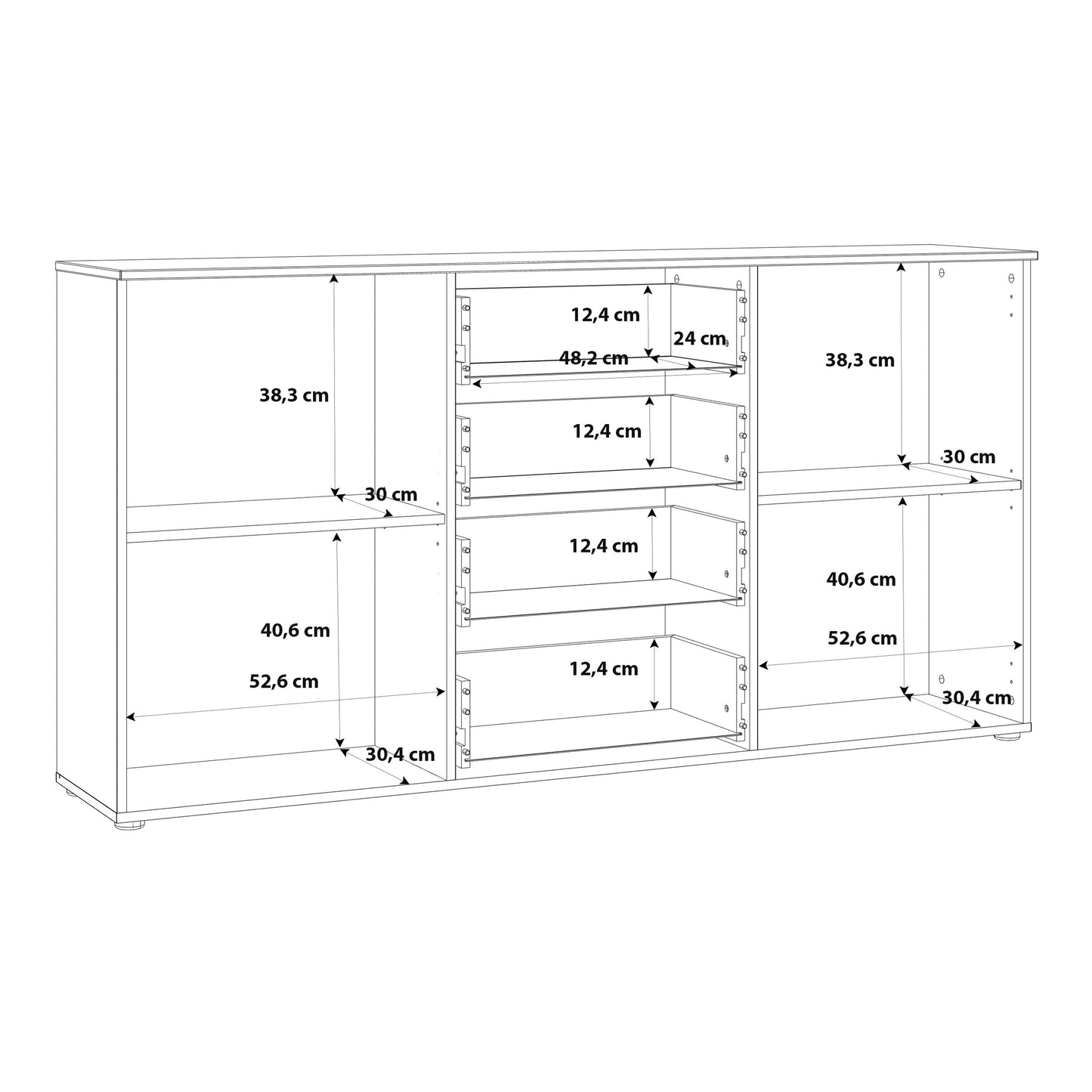 sienna wide chest of 4 drawers and 2 doors in white/white high gloss