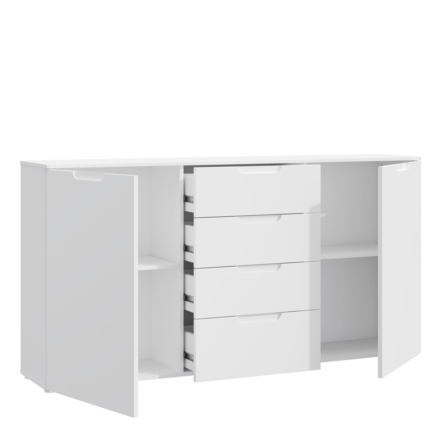 sienna wide chest of 4 drawers and 2 doors in white/white high gloss