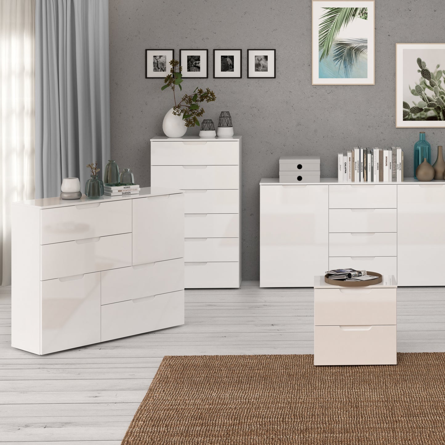 sienna abstract chest of in white/white high gloss