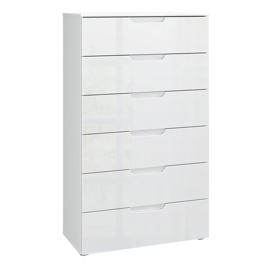 sienna chest of 6 drawers in white/white high gloss
