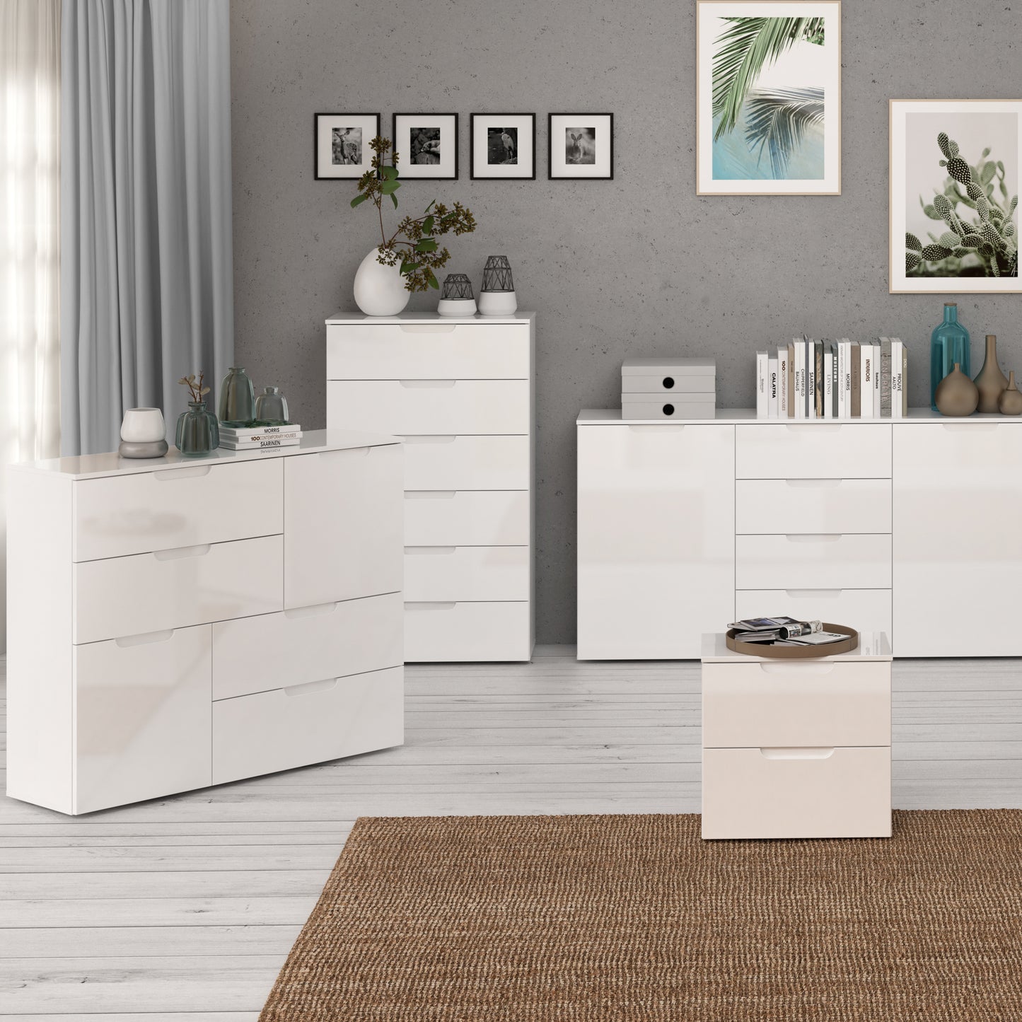 sienna chest of 6 drawers in white/white high gloss