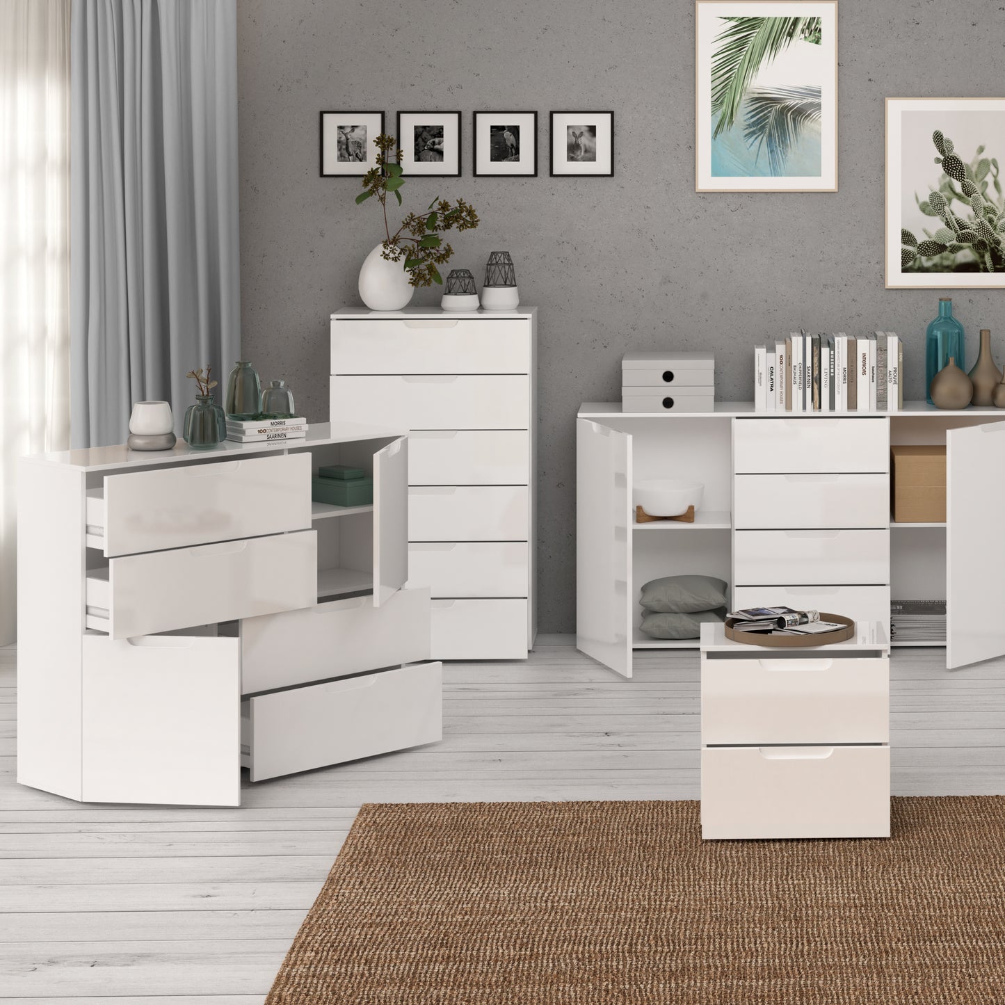 sienna chest of 6 drawers in white/white high gloss