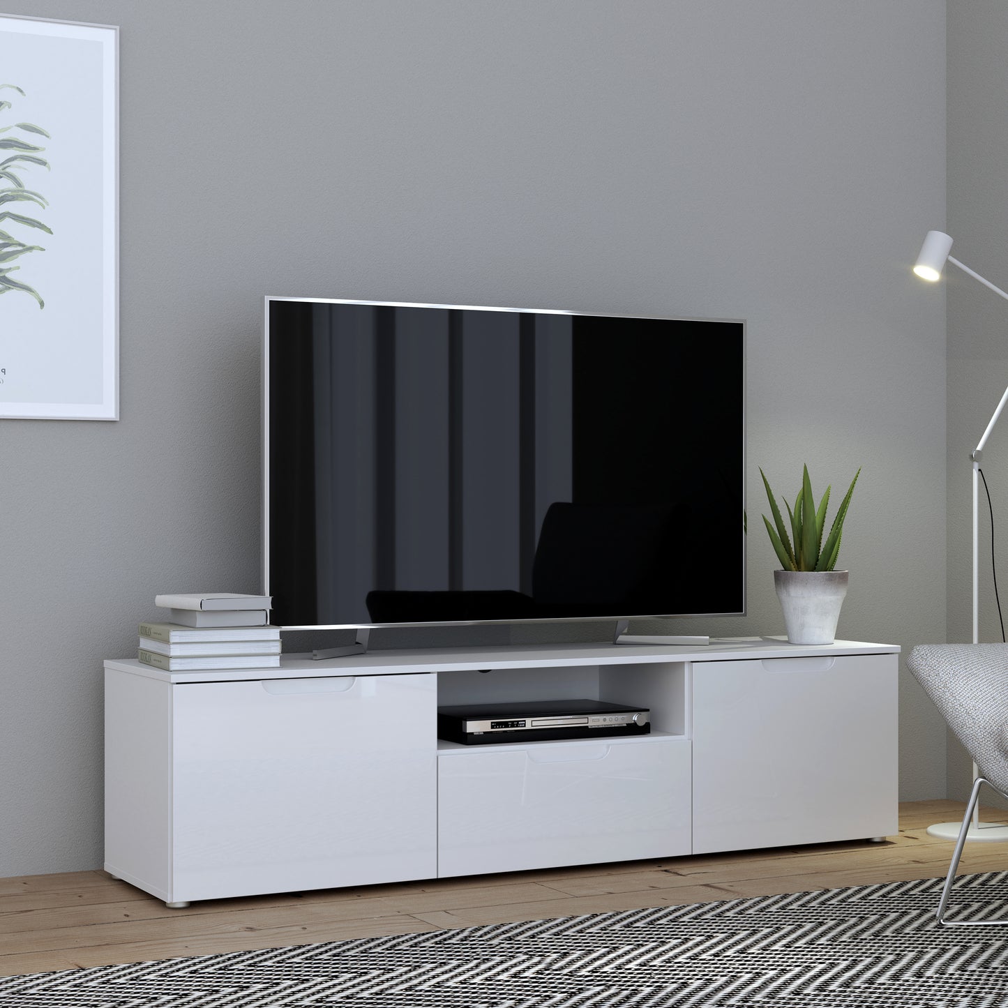 sienna tv unit in white/white high gloss