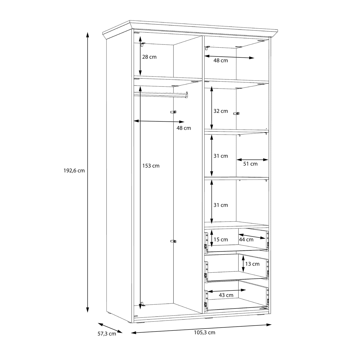illoppa 2 door wardrobe in snowy oak/oak nelson
