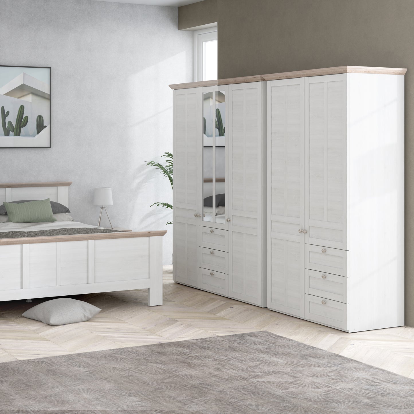 iloppa 3 door wardrobe in snowy oak/oak nelson