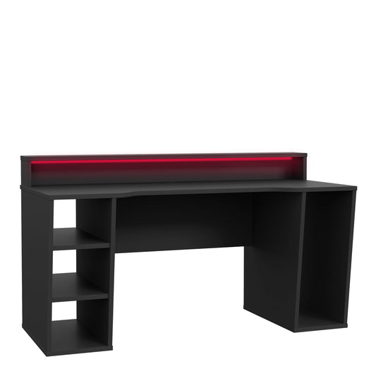 tezaur black gaming desk 2 shelves with colour changing led
