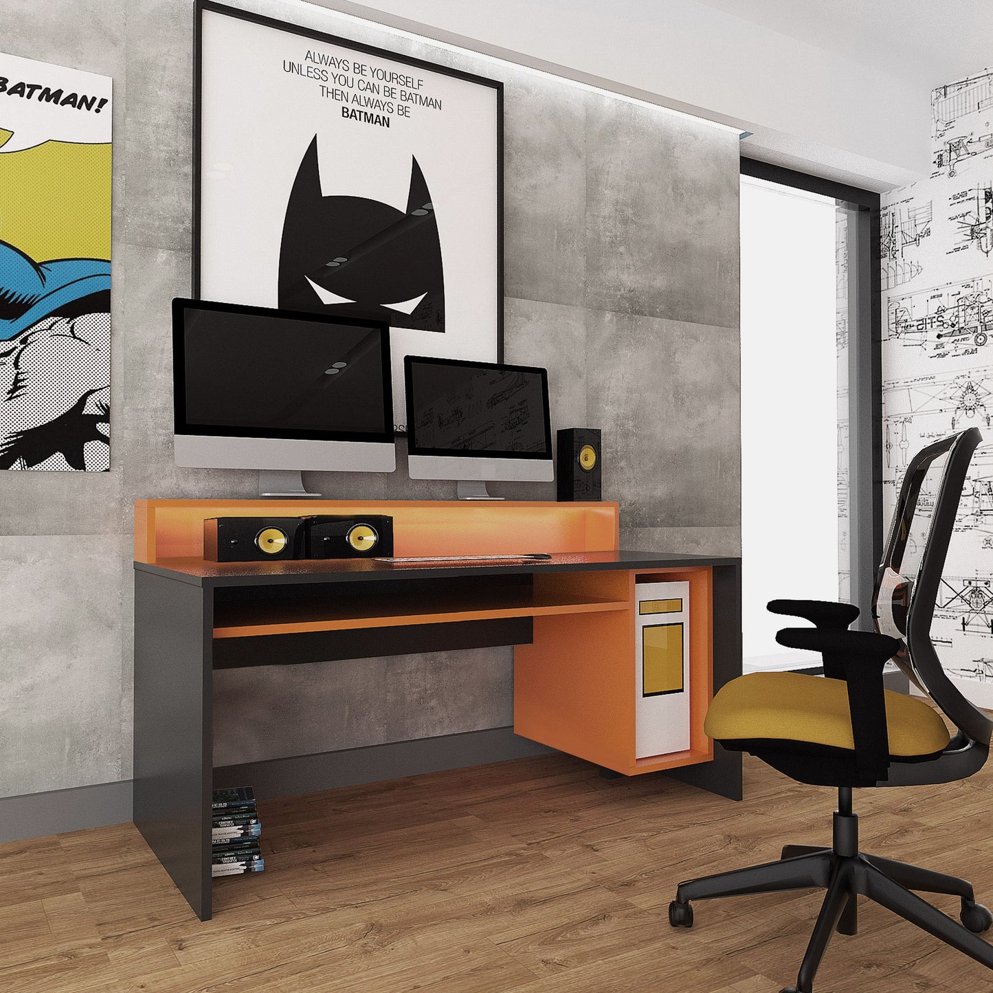 tezaur black/orange gaming desk with colour changing led