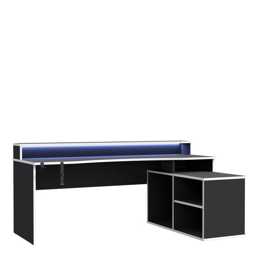 tezaur black storage gaming desk 3 shelves with colour changing led